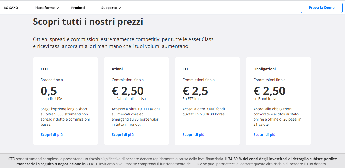 Struttura delle commissioni di Saxo Bank Struttura delle commissioni di Saxo Bank